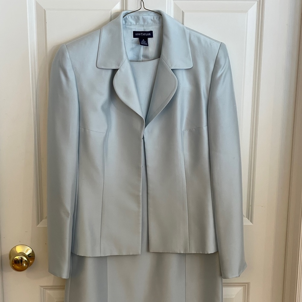 Ann Taylor light blue silk dress and suit coat